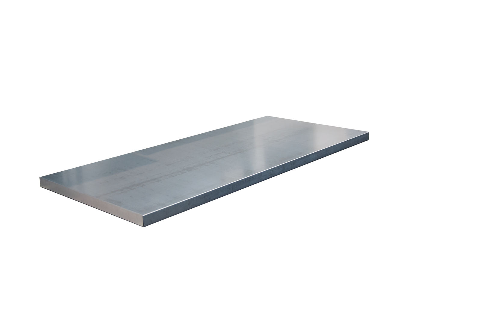 Rectangular metal shelf on a white background
