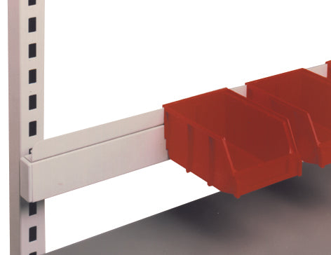 Storage bin rails for QMP Workbenches