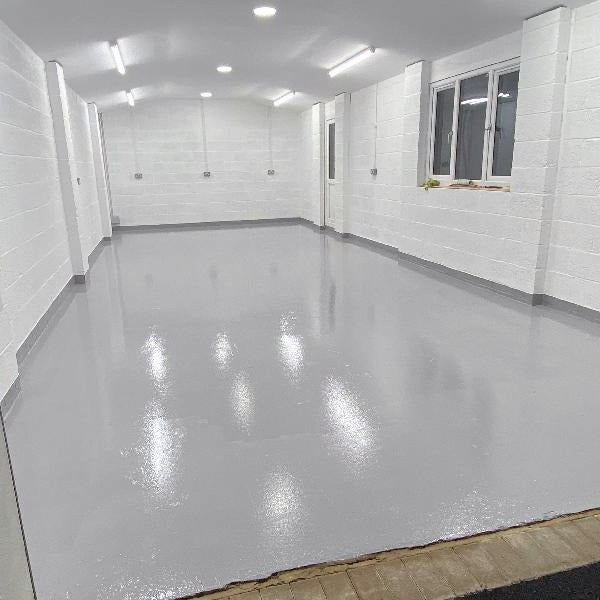 Mid grey epoxy floor paint applied to concrete floor