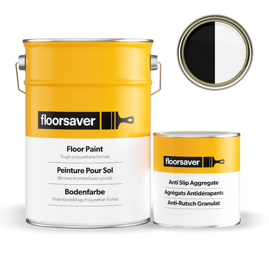 Packshot of White & Black Floor Paint Anti Slip