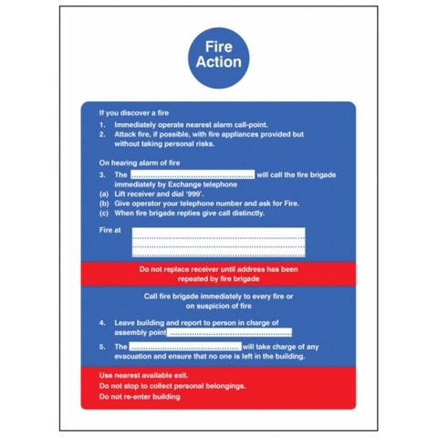 Fire action sign from Floorsaver