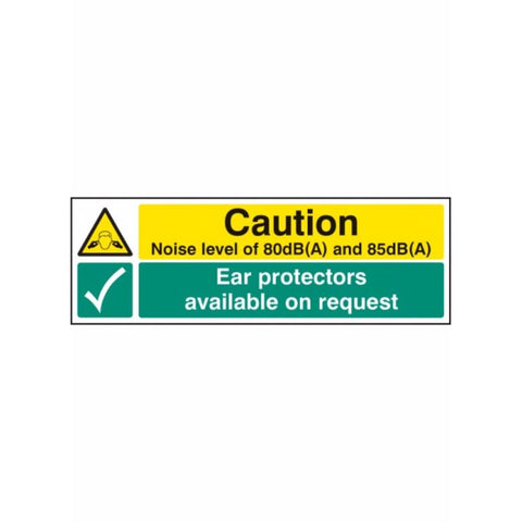 Noise level 80dB(A) & 85DB(A) ear protectors available on request sign from Floorsaver