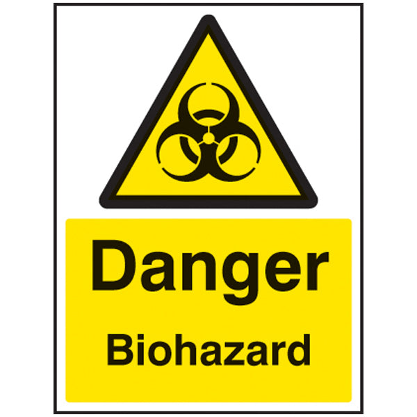 Danger biohazard sign with the biological hazard symbol to clearly show where a biological hazard is present.