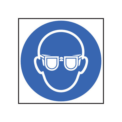 Sticker showing the eye protection symbol to highlight the requirement to wear eye PPE