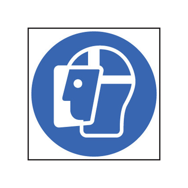 Sign showing the face shield symbol to highlight the requirement to wear face protecting PPE