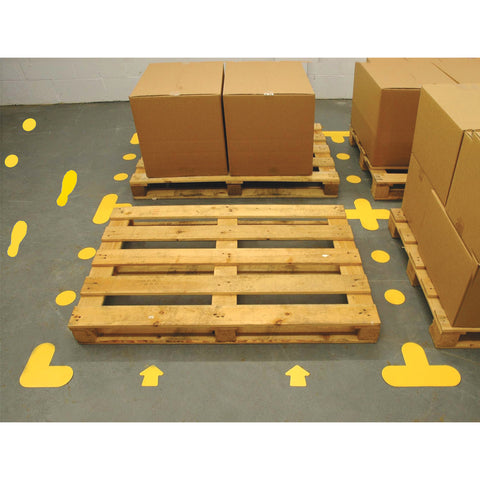 Tough, bright yellow, floor markers to mark out distances and highlight one-way systems in shops, warehouses and other high traffic areas.
