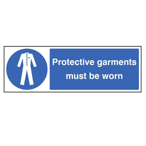 Sign with protective clothing symbol and message to identify PPE must be worn in the area