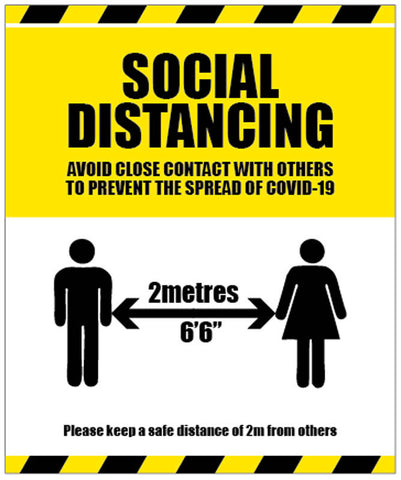 Social distancing sign with 2 metre distancing symbol