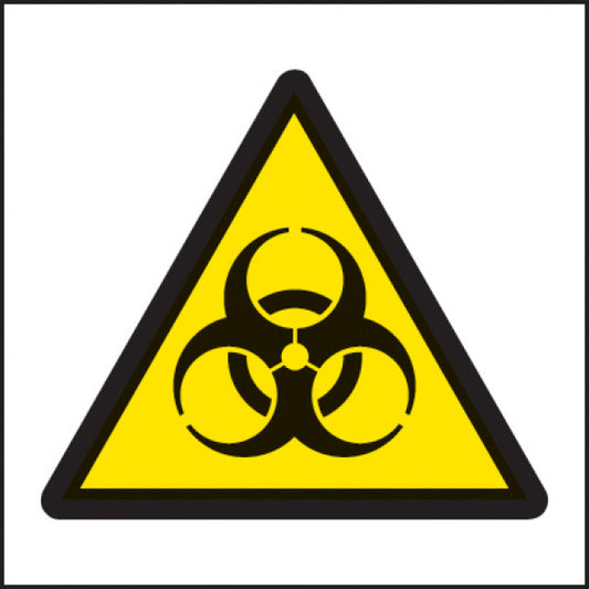 Self adhesive labels with the biological hazard symbol, for clearly indicating a biological hazard is present.