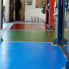Epoxy Floor paint dry in Mid Blue, Mid Green and Tile Red